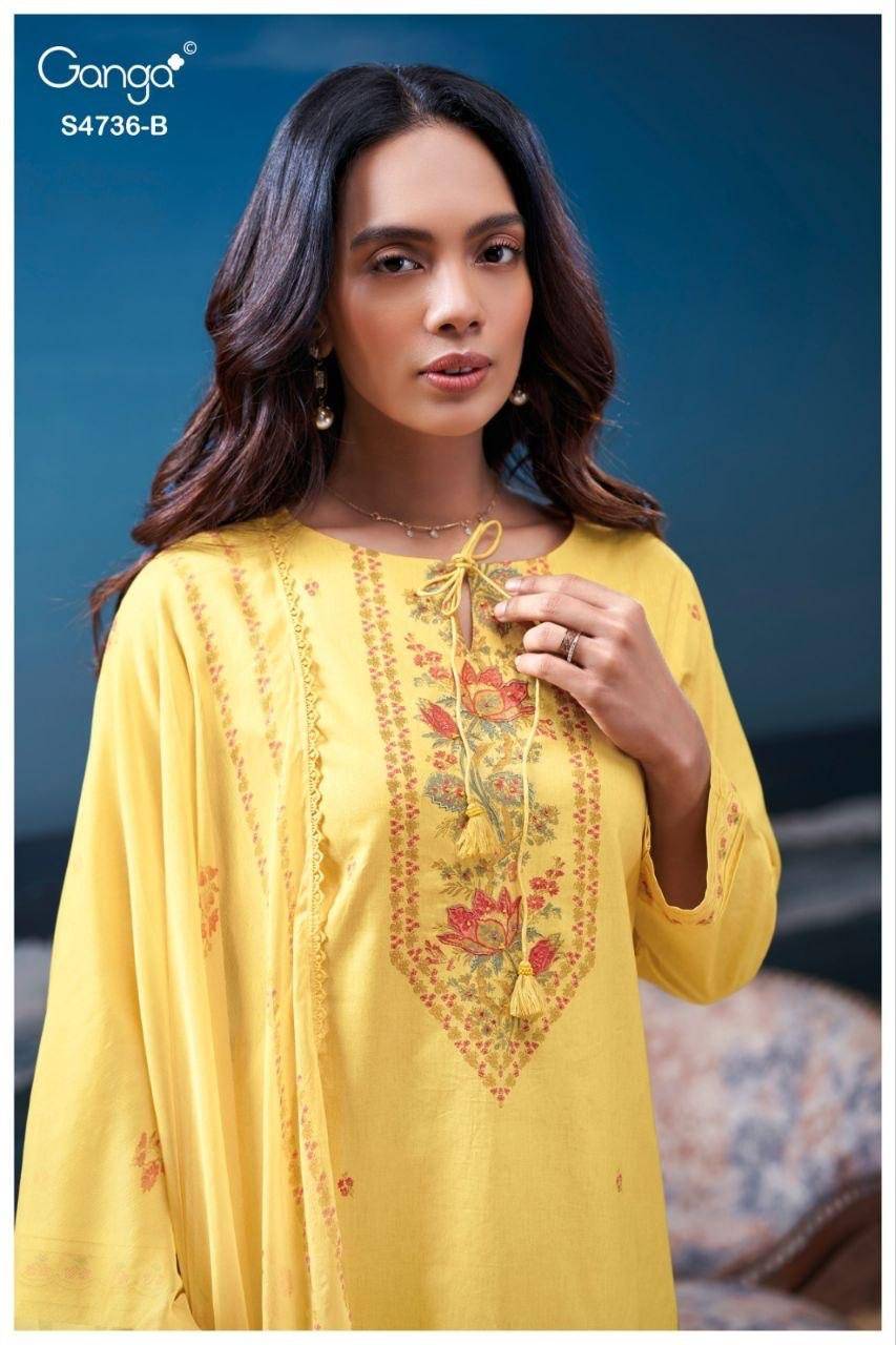 ALYARA 4736 By GANGA 4736 A TO 4736 D Beautiful Festive Suits Stylish Colorful Fancy Casual Wear & Ethnic Wear PREMIUM COTTON Dresses At Wholesale Price
